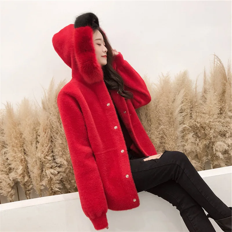 Faux Mink Cashmere Sweater Autumn Winter Warm Knit Cardigans Red Black Sweaters Hooded Single Breasted Women Outerwear Sweater
Faux Mink Cashmere Sweater Autumn Winter Warm Knit Cardigans Red Black Sweaters Hooded Single Breasted Women Outerwear Sweater