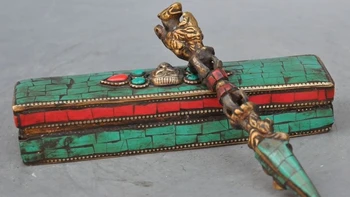 Tibet Buddhism fane bronze Inlay Turquoise Horsehead Dorje Ax Phurba Dagger box
Tibet Buddhism fane bronze Inlay Turquoise Horsehead Dorje Ax Phurba Dagger box
