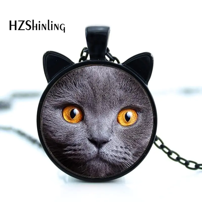 

CN-002 2017 New Cat Face Necklace Cat Ear Pendant Cat Face Jewelry Girls Glass Cabochon Necklace HZ2