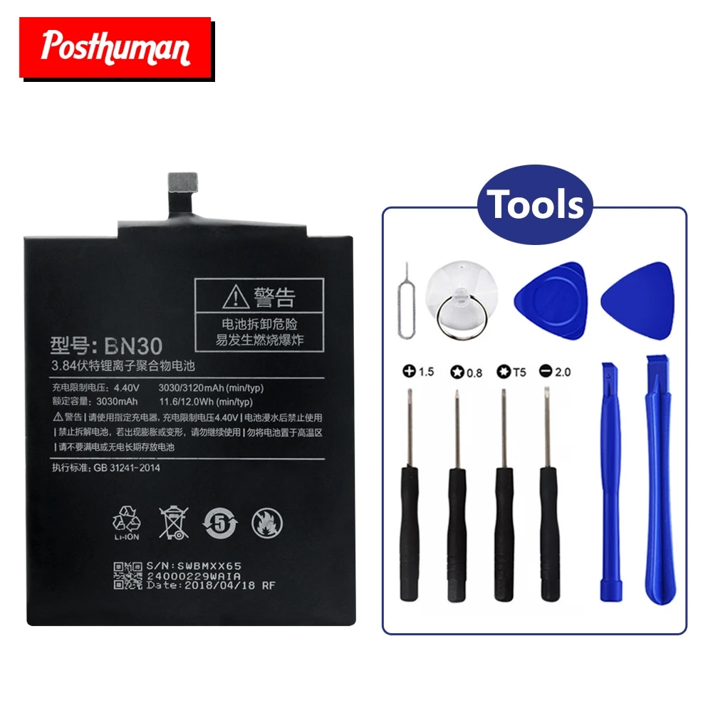 Rechargeable phone battery 3.84V 3120mAh Lithium Li-Po Battery BN30 For Xiaomi Redmi 4A Mobile Phone+Maintenance Tools
Rechargeable phone battery 3.84V 3120mAh Lithium Li-Po Battery BN30 For Xiaomi Redmi 4A Mobile Phone+Maintenance Tools
