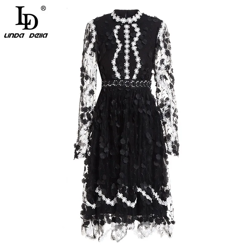 LD LINDA DELLA 2019 Spring Fashion Runway Dress Women's Long Sleeve Black Mesh Flower Embroidery Appliques Vintage Dress vestido
LD LINDA DELLA 2019 Spring Fashion Runway Dress Women's Long Sleeve Black Mesh Flower Embroidery Appliques Vintage Dress vestido
