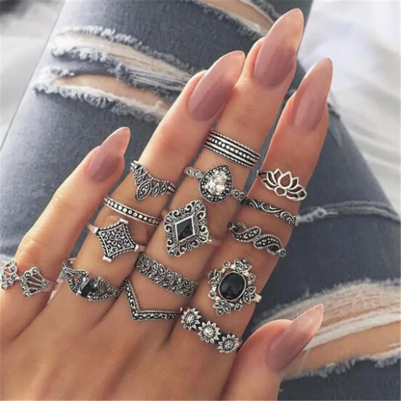 15 Pcs/set Charm Silver Retro Flower Leaves Hollow Lotus Crystal Rings Set for Women Wedding Joint Ring Anniversary Gifts
15 Pcs/set Charm Silver Retro Flower Leaves Hollow Lotus Crystal Rings Set for Women Wedding Joint Ring Anniversary Gifts