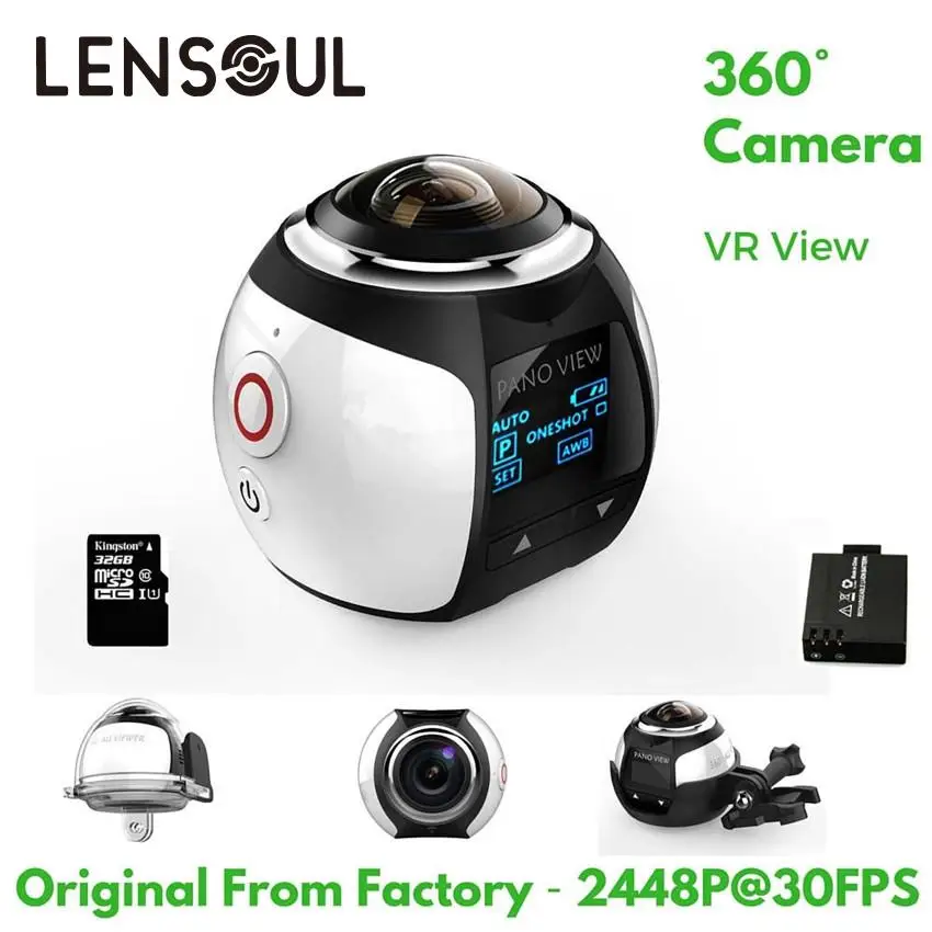 

lensoul 360 Degree Panoramic Video Camera Camcorder Ultra HD Wifi Outdoor Waterproof Sports DV With Accessories