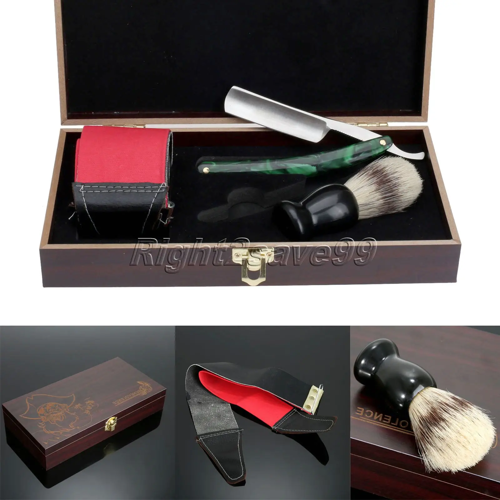 New Arrival 4 in 1 Men's Barber Shaving Set Straight Razor + Leather Strap +Shaving Brush + Wooden Box for Men Gift Set
New Arrival 4 in 1 Men's Barber Shaving Set Straight Razor + Leather Strap +Shaving Brush + Wooden Box for Men Gift Set