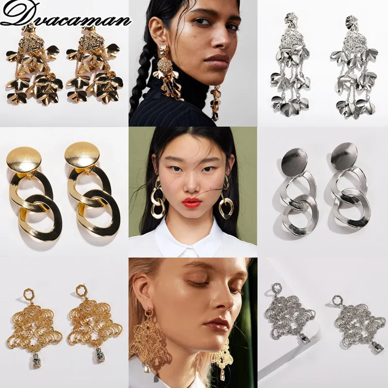 

Dvacaman 2019 New Vintage ZA Tassel Leaf Drop Earrings for Women Fashion Circles Metal Statement Earring Hanging Party Jewelry