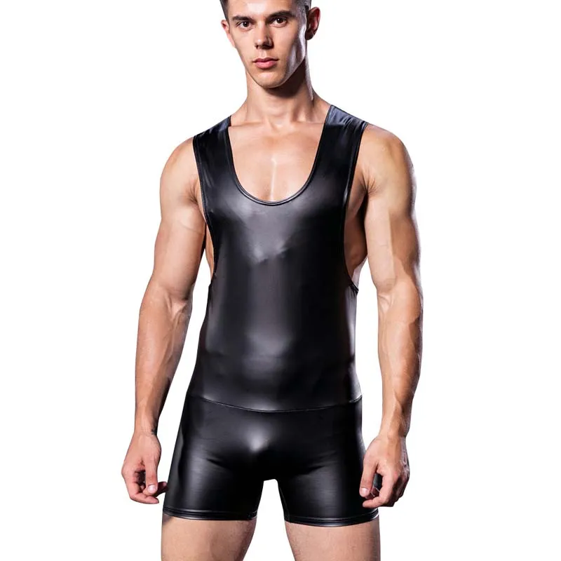 Mens Sexy Bodysuit Imitation Leather Wrestling Singlet Black Jumpsuit Sexy Lingerie Bodybuilding Body Suits
Mens Sexy Bodysuit Imitation Leather Wrestling Singlet Black Jumpsuit Sexy Lingerie Bodybuilding Body Suits