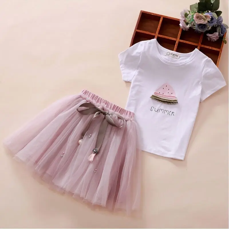 2018 Summer Baby Girls Clothing Sets Fashion Style Watermelon Printed T-Shirts+Net Veil Dress with Pearls 2Pcs Girls Clothes
2018 Summer Baby Girls Clothing Sets Fashion Style Watermelon Printed T-Shirts+Net Veil Dress with Pearls 2Pcs Girls Clothes