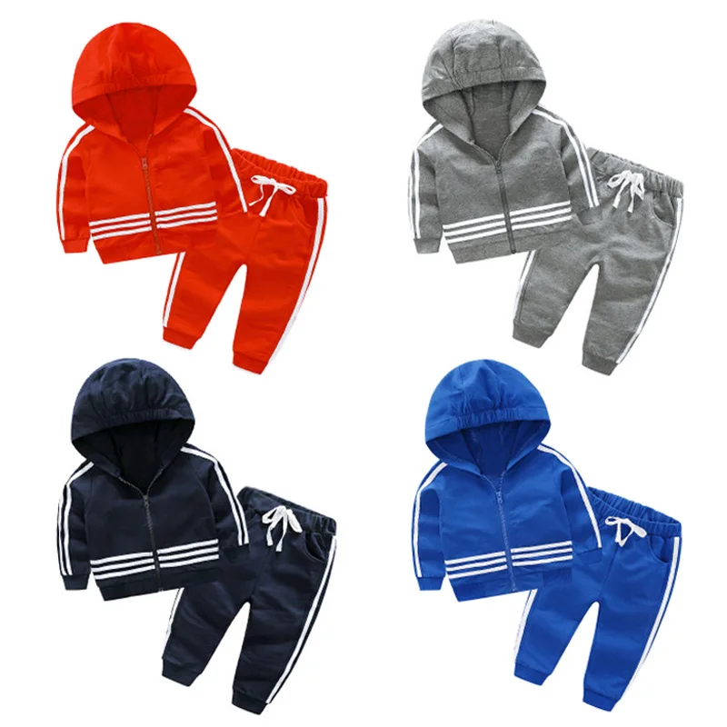 

Little Boys Sports Suit Spring Fall Baby Kids Hooded Stripe Coat + Pants 2 Pcs Set Children's Sportswear Clothes Twinset B175