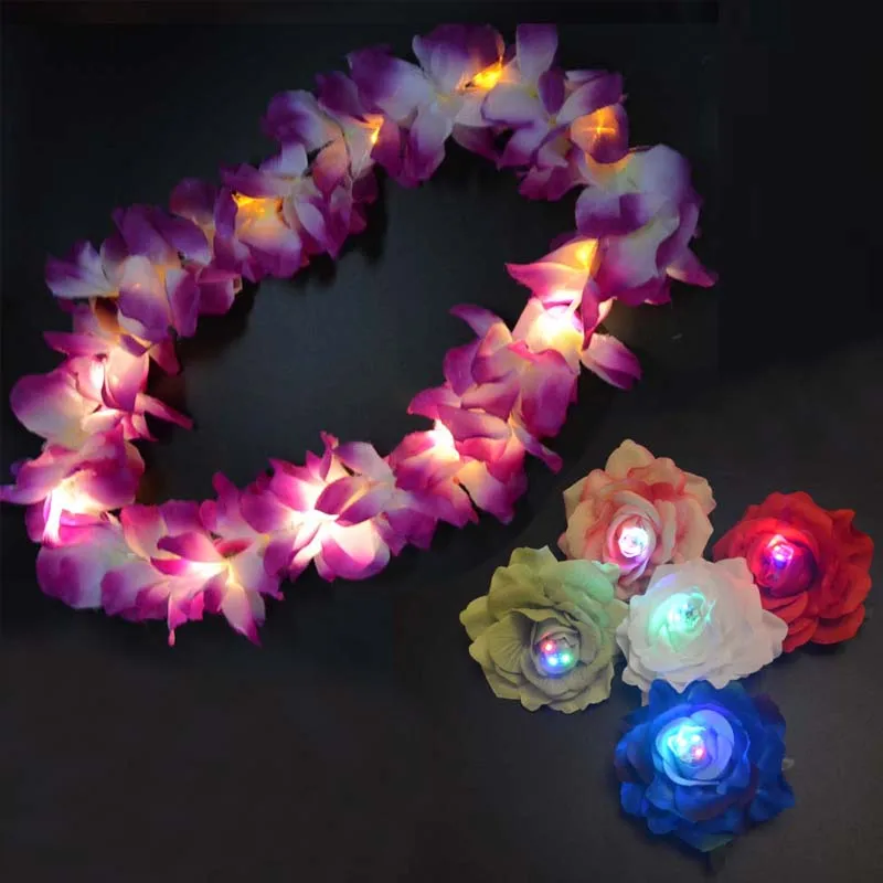 Neon Purple Hawaiian Leis Hawaii Neck Garland Hula Girl Fancy Dress