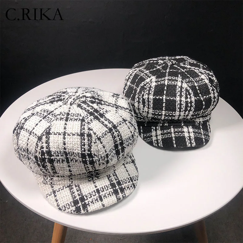 New Winter Vintage High-grade Tweed Plaid octagonal Hat For Women berets Gorras Planas Snapback Cap Female Casquette Painter hat
New Winter Vintage High-grade Tweed Plaid octagonal Hat For Women berets Gorras Planas Snapback Cap Female Casquette Painter hat