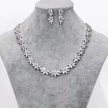 WEIMANJINGDIAN Brand Sparkling Cubic Zirconia CZ Crystal Flower Necklace and Earring Wedding Bridal Jewelry Sets WEIMANJINGDIAN Brand Sparkling Cubic Zirconia CZ Crystal Flower Necklace and Earring Wedding Bridal Jewelry Sets