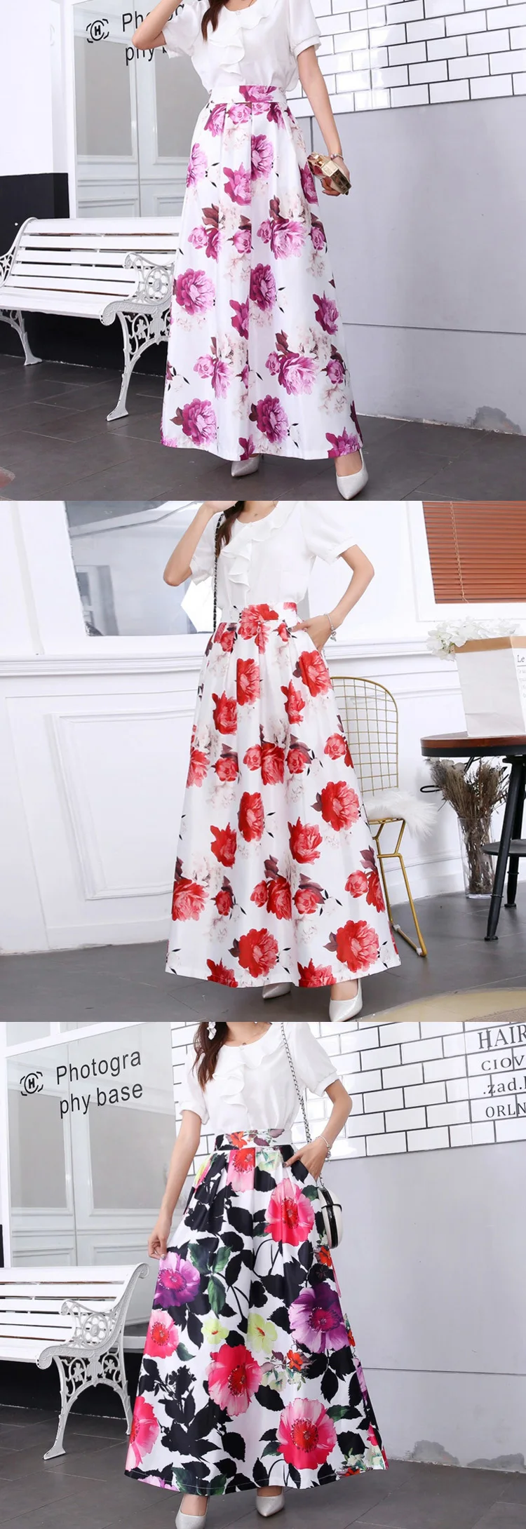 Plus size Maxi Skirt Summer Fashion Vintage High Street A-line High Waist Floral Polka Dot Long Skirts for Women Jupe Longa HTB1mK4PUrvpK1RjSZFqq6AXUVXaP - Plus size Maxi Skirt Summer Fashion Vintage High Street A-line High Waist Floral Polka Dot Long Skirts for Women Jupe Longa