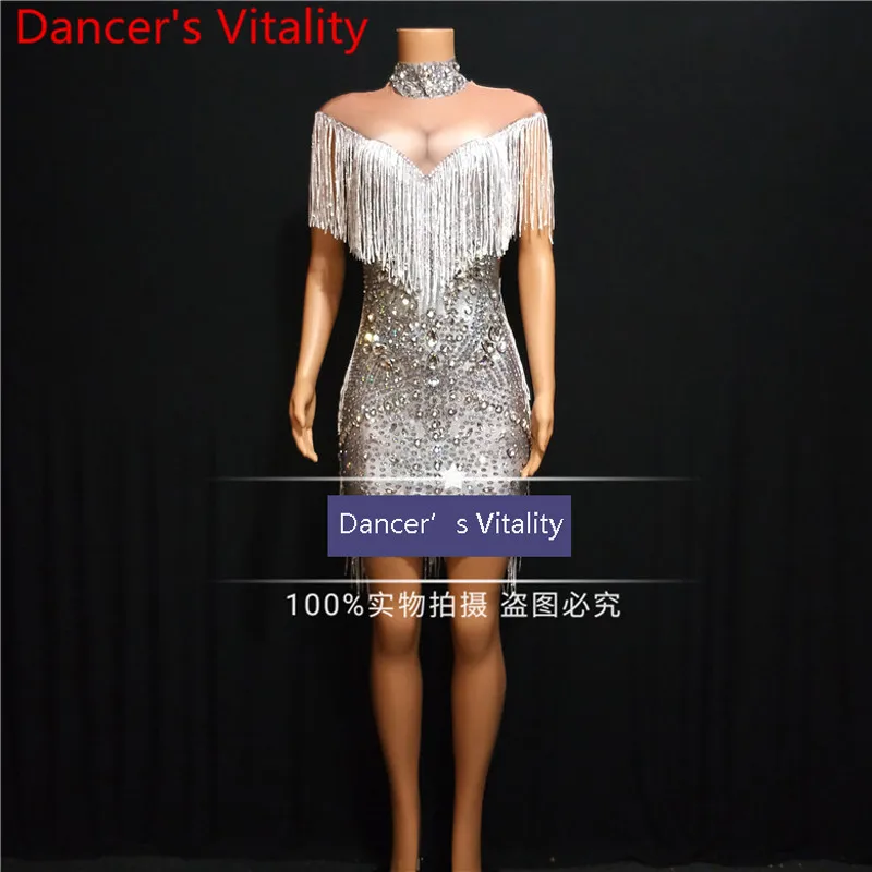 Bar Nightclub Pole Dancing Party Stage Wear Crnival Singer Host DJ DS Women Lay Adult Diamond Silver Tassel Stretch Evening Dres
Bar Nightclub Pole Dancing Party Stage Wear Crnival Singer Host DJ DS Women Lay Adult Diamond Silver Tassel Stretch Evening Dres