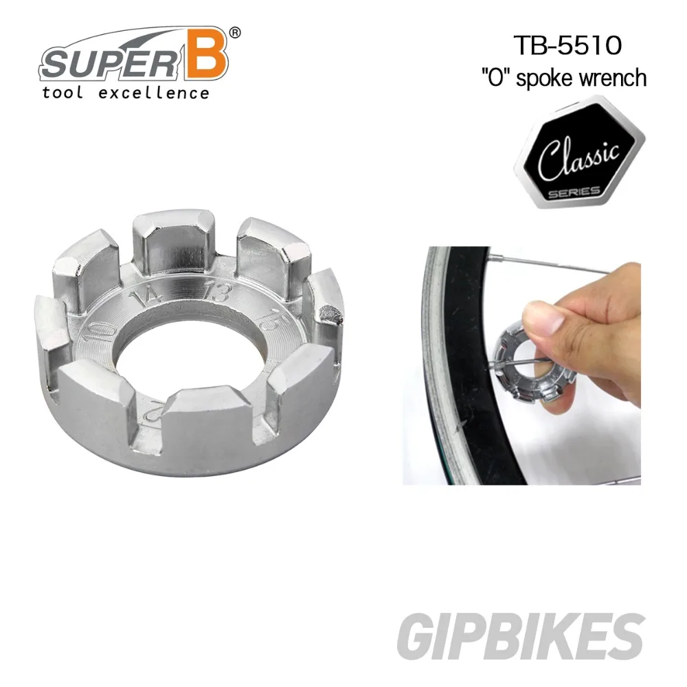 Super B TB-5510 "O" spoke wrench Bicycle Tools Forged with 8 grooves to adjust spoke tension for 9 G ~ 15 G nipples
Super B TB-5510 "O" spoke wrench Bicycle Tools Forged with 8 grooves to adjust spoke tension for 9 G ~ 15 G nipples