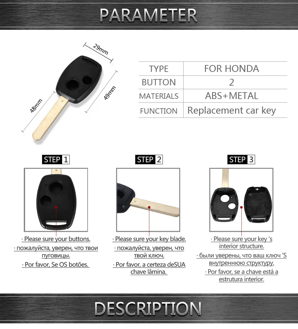 Chiave Telecomando per HONDA Accord Civic CRV Pilot Fit Replacement Fob 2 BTN Key Case - HTB1mK9sfLBNTKJjSszeq6Au2VXak