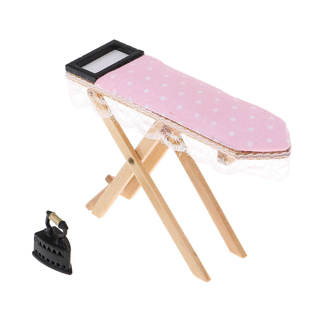 1:12 Dollhouse Miniature Wooden Ironing Board Table With Vintage Metal Iron Room Decor 1:12 Dollhouse Miniature Wooden Ironing Board Table With Vintage Metal Iron Room Decor