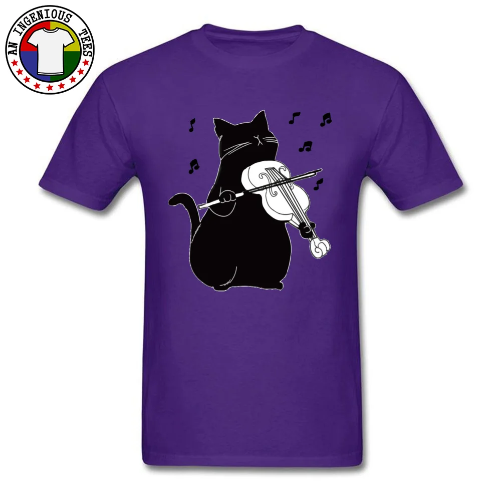 Custom Short Sleeve Tops T Shirt Father Day Crew Neck Pure Cotton Men T Shirt Printed On Custom T-Shirt 2018 Drop Shipping Black Cat Playing Violin Funny Musician Gift purple