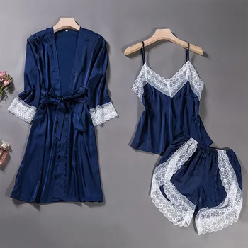 Women Pajamas Sets 3 Pieces Fashion Strap Tops Satin Sleepwear Female Long Sleeve Simmer Home Clothing Pijama Set
Women Pajamas Sets 3 Pieces Fashion Strap Tops Satin Sleepwear Female Long Sleeve Simmer Home Clothing Pijama Set
