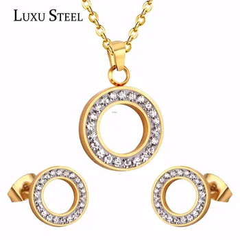 LUXUSTEEL set stainless steel Hollow Out Round Cubic Zirconia Pendant Necklace Earrings Brinco Female Bijoux Party Wholesale
LUXUSTEEL set stainless steel Hollow Out Round Cubic Zirconia Pendant Necklace Earrings Brinco Female Bijoux Party Wholesale