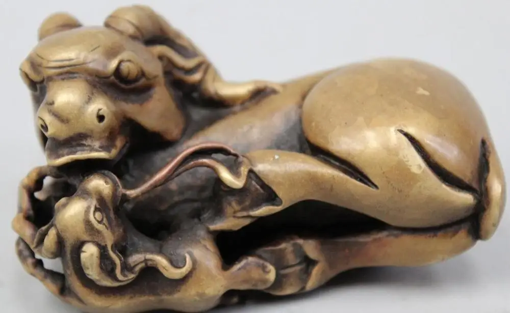 Chinese Folk Feng Shui Bronze Wealth Zodiac Year mother and son Sheep Statue