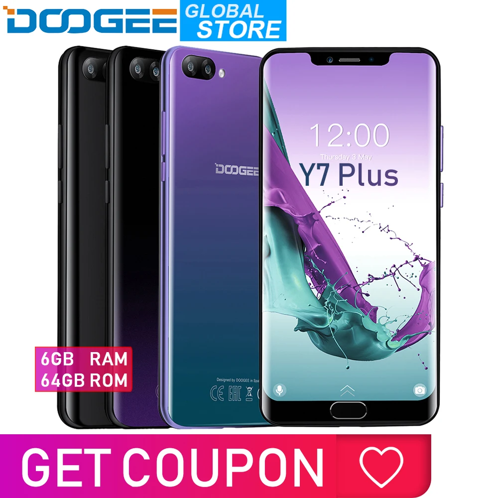 

DOOGEE Y7 Plus CellPhone MTK6757 Octa-Core 2.5GHz 6GB RAM 64GB ROM 6.18inch 1080*2246 Screen 16.0MP+13.0MP 5080mAh Android 8.1