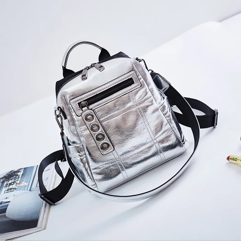 Фото Женский рюкзак с блестками серебристая школьная сумка на плечо молнии для
