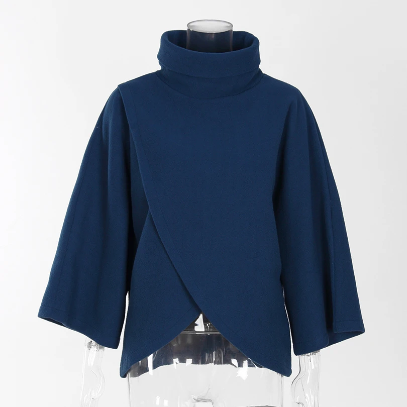 Осенне зимний Асимметричный теплый свитер с высоким воротом толстовка большого