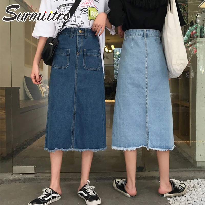 Surmiitro High Waist Long Denim Skirt Women 2019 Spring Summer Fashion Split Pocket Midi A-line Sun School Jeans Skirt Female
Surmiitro High Waist Long Denim Skirt Women 2019 Spring Summer Fashion Split Pocket Midi A-line Sun School Jeans Skirt Female