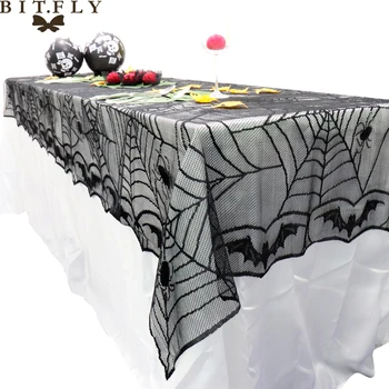 

BITFLY 240*120cm Rectangle Lace Black Spider Web Halloween Tablecloth Tablecover Overlay Halloween party Home Decoration Props