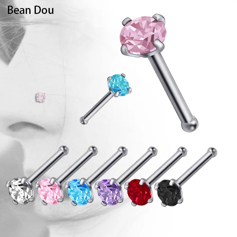 20G Straight Nose Studs Nose Rings Stainless Steel Cubic Zirconia 3mm White Pink Blue Red Purple Black Body Piercing Jewelry New2