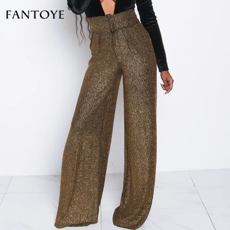Fantoye Gold Wire Sparkly Wide Leg Trousers Women Casaul Loose Pants 2019 Spring High Waist Streetwear Party Femme Sexy Pants
Fantoye Gold Wire Sparkly Wide Leg Trousers Women Casaul Loose Pants 2019 Spring High Waist Streetwear Party Femme Sexy Pants
