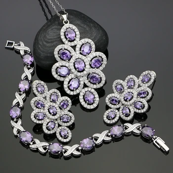 925 Silver Jewelry Sets Purple Cubic Zirconia White Crystal Jewelery For Women Wedding /Earrings/Pendant/Rracelet/Necklace Set
925 Silver Jewelry Sets Purple Cubic Zirconia White Crystal Jewelery For Women Wedding /Earrings/Pendant/Rracelet/Necklace Set
