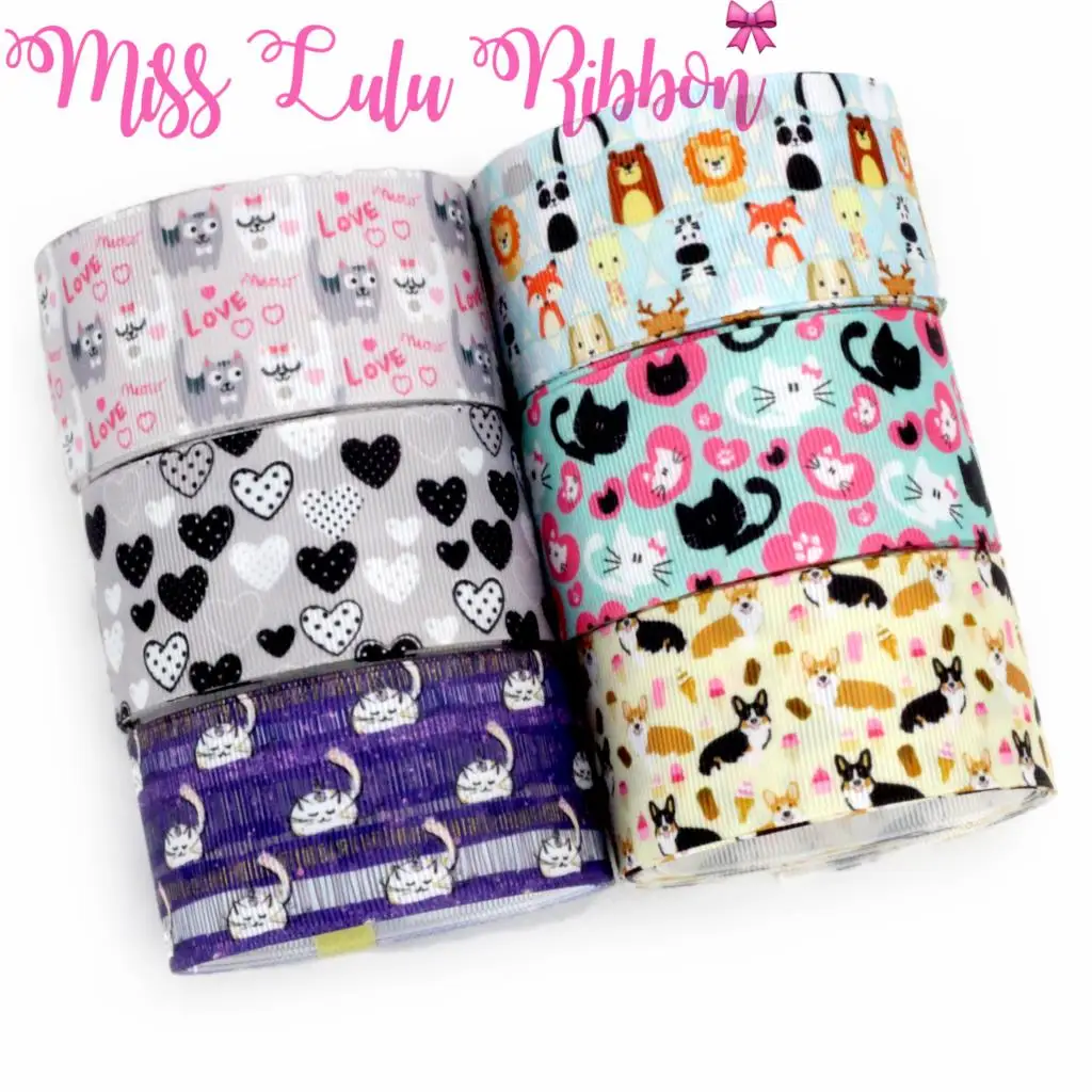 16mm-75mm Animal Series Cute Cat Dogs Printed Grosgrain/Foe Ribbon Hair Bow Making 50yards/roll Sweet Heart Galaxy
16mm-75mm Animal Series Cute Cat Dogs Printed Grosgrain/Foe Ribbon Hair Bow Making 50yards/roll Sweet Heart Galaxy
