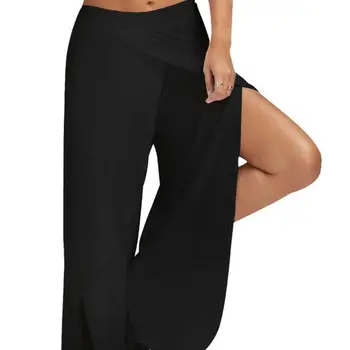 

Women Plus Size Wide Leg Cropped Pants Sexy High Split Flowy Wrap Layered Palazzo Trousers Casual Baggy Workout Loungewear