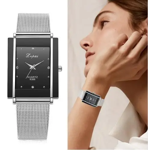 

Women Bracelet Watch Silver rectangle Luxury Crystal Alloy WristWatches Lvpai Brand Women Fashion Men Watch Quartz Dropshiping