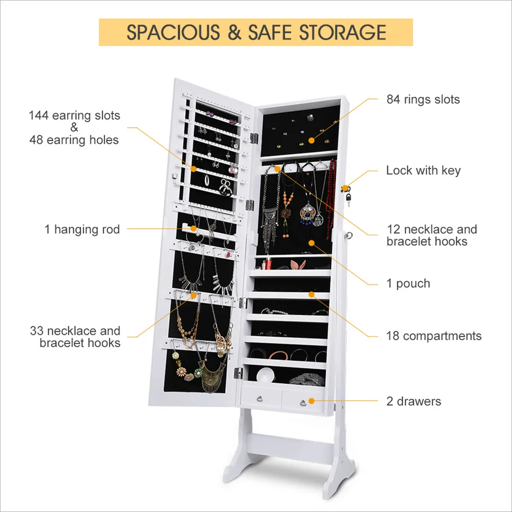 LANGRIA Fashionable Free Standing Lockable Mirrored Jewelry Lockable Organizer with Mirror for Living Room3