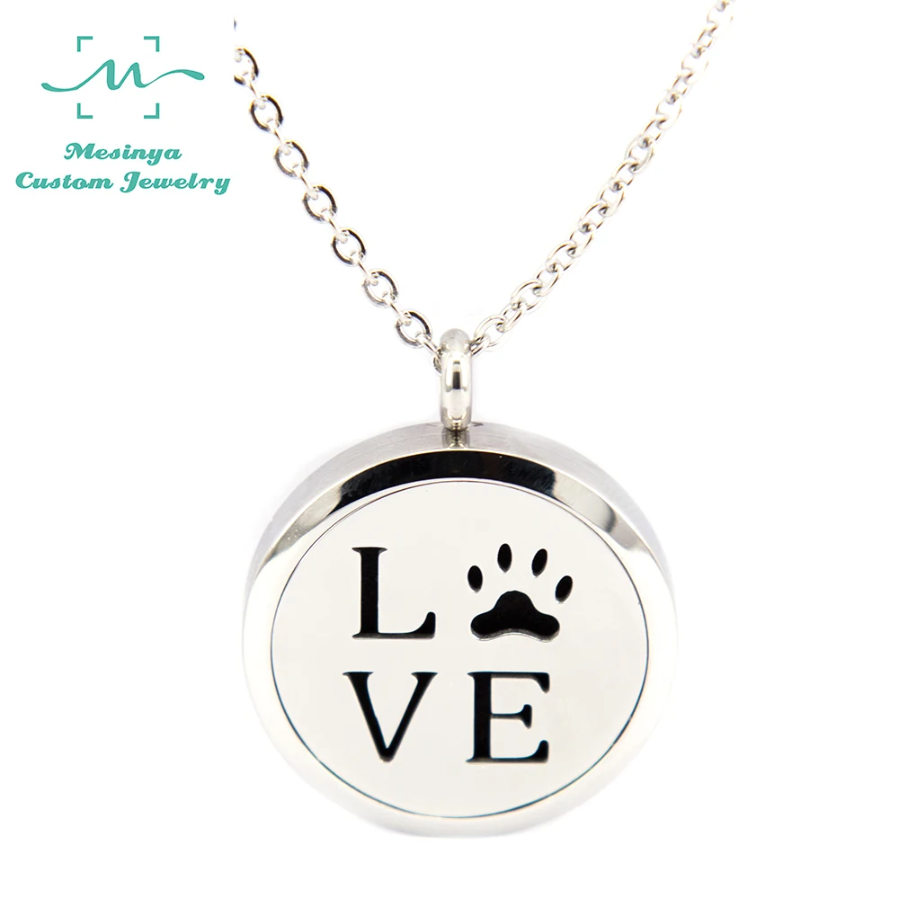 

1 piece mesinya Hollow dog paw love (30mm) Aromatherapy/Essential Oils 316L Stainless Steel Diffuser Locket pendant Necklace