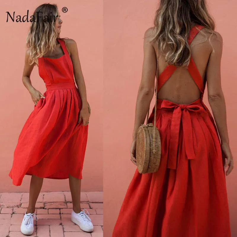 Nadafair red backless sexy summer bandage dress women sleeveless bow tie up pleated party club midi dress vestidos
Nadafair red backless sexy summer bandage dress women sleeveless bow tie up pleated party club midi dress vestidos