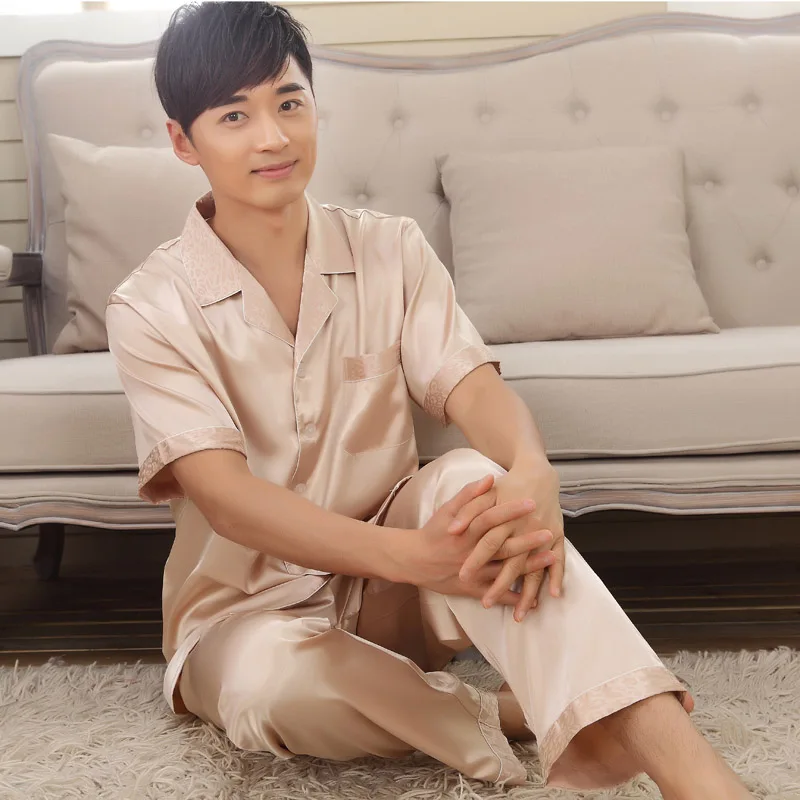 Summer faux silk men's 2 piece Pajama Sets male Rayon homewear younster sleepwear Men's Sleep Lounge short pijamas nightwears
Summer faux silk men's 2 piece Pajama Sets male Rayon homewear younster sleepwear Men's Sleep Lounge short pijamas nightwears