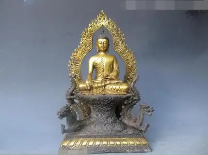 S5224 13"Tibet Buddhism Temple Bronze Gild Two Dragon Thailand Sakyamuni Buddha Statue
S5224 13"Tibet Buddhism Temple Bronze Gild Two Dragon Thailand Sakyamuni Buddha Statue