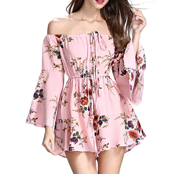 Sexy Off Shoulder Pink Romper Women Summer Flare Long Sleeve Floral Printed Beach Playsuit Salopette Femme Wide Leg Orveralls
Sexy Off Shoulder Pink Romper Women Summer Flare Long Sleeve Floral Printed Beach Playsuit Salopette Femme Wide Leg Orveralls