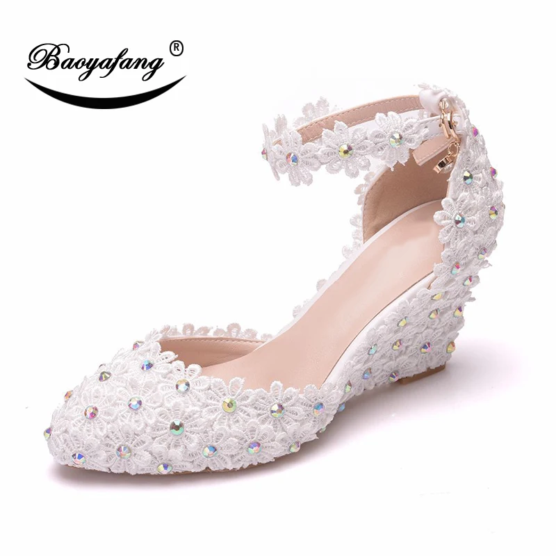 BaoYaFang Round Toe White Flower Womens wedding shoes Bride Wedges Ankle Strap Ladies party dress shoes woman paltform shoes
BaoYaFang Round Toe White Flower Womens wedding shoes Bride Wedges Ankle Strap Ladies party dress shoes woman paltform shoes