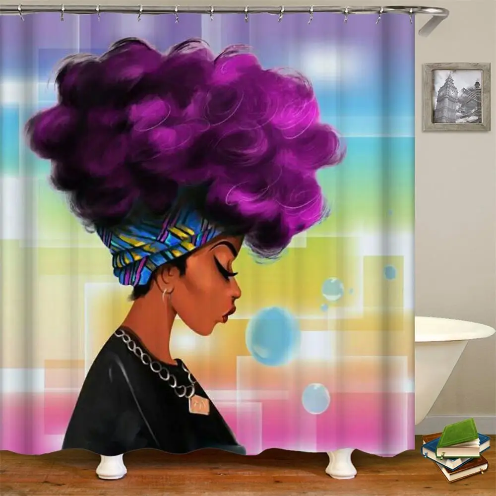 Traditional African Black Women With Purple Hair Afro Waterproof Mildew Resistant Fabric Polyester Bathroom Shower Curtain
Traditional African Black Women With Purple Hair Afro Waterproof Mildew Resistant Fabric Polyester Bathroom Shower Curtain