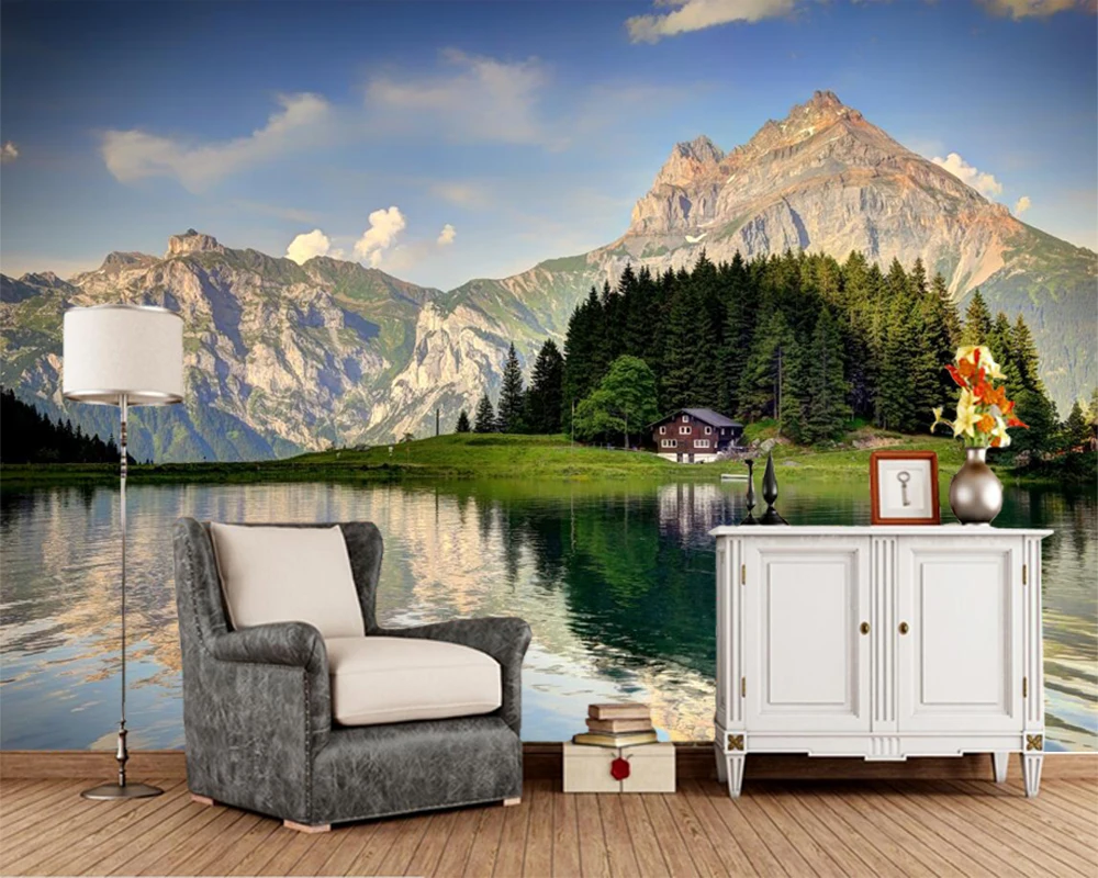

Papel de parede Switzerland Lake Scenery Alps Nature photo 3d wallpaper,living room TV sofa wall bedroom wall papers home decor