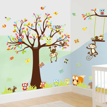 Lovely Monkey Owlet Animals with Big Tree Wall Stickers for Kids Room Playroom Home Decoration Diy Cartoon Mural Art Pvc Decals
Lovely Monkey Owlet Animals with Big Tree Wall Stickers for Kids Room Playroom Home Decoration Diy Cartoon Mural Art Pvc Decals