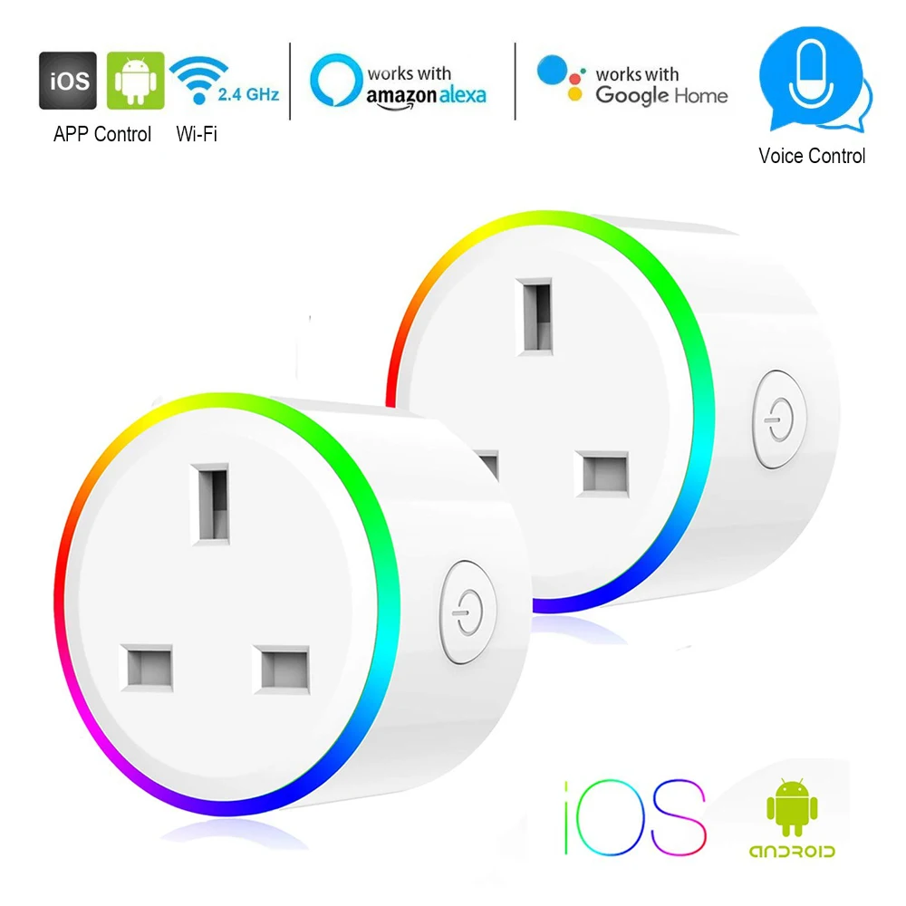 Smart Plug WiFi Control Socket UK US EU Outlet 10A RGB LED Light timer Switch Socket Voice Control work with Alexa Google IFTTT
Smart Plug WiFi Control Socket UK US EU Outlet 10A RGB LED Light timer Switch Socket Voice Control work with Alexa Google IFTTT