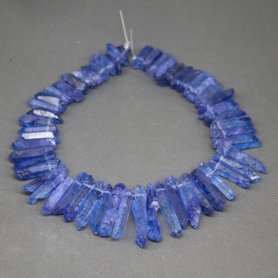 

Approx 50pcs/strand Natural Raw Blue Quartz Crystal Point Pendant Rough Top Drilled Spike Gem Beads Crystal Necklace