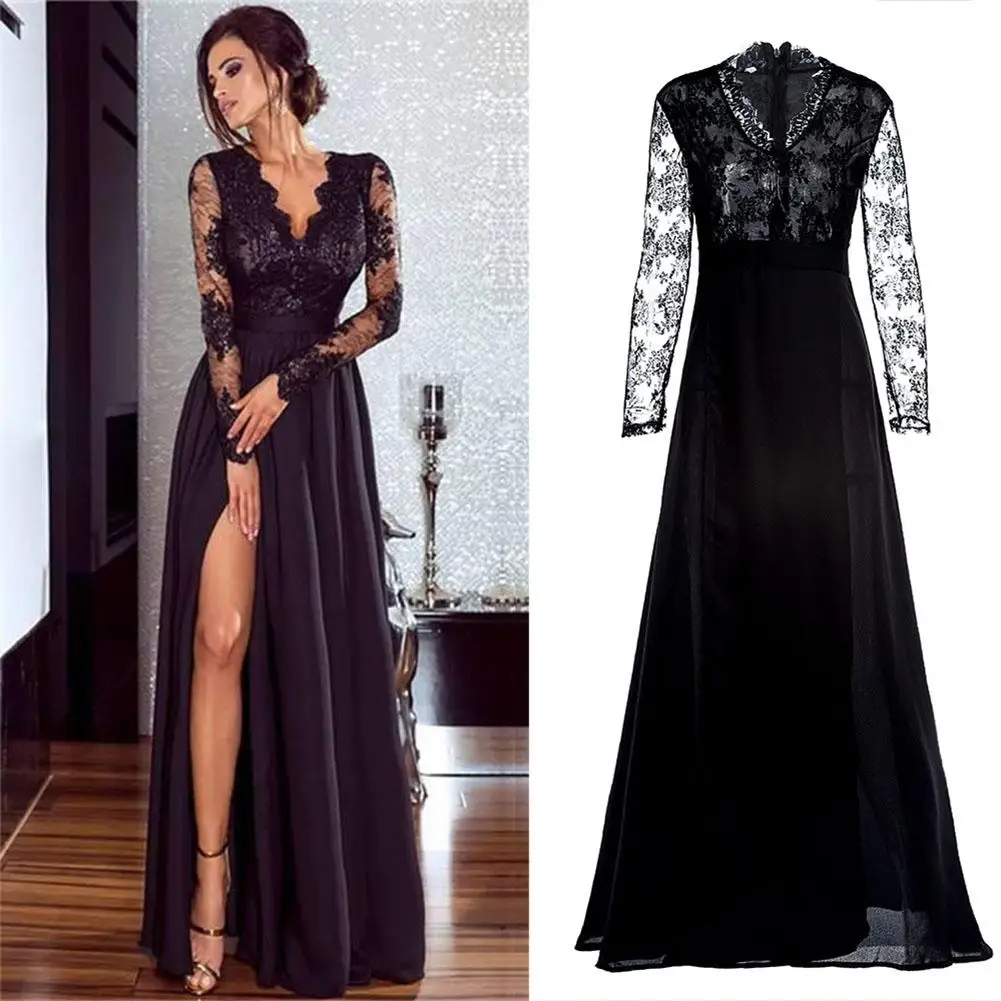 

2019 New Yfashion Cheapest Fashion Woman Sexy Dress Lace Sleeve High-crossed charming Elegant Casual Dress Best Quality