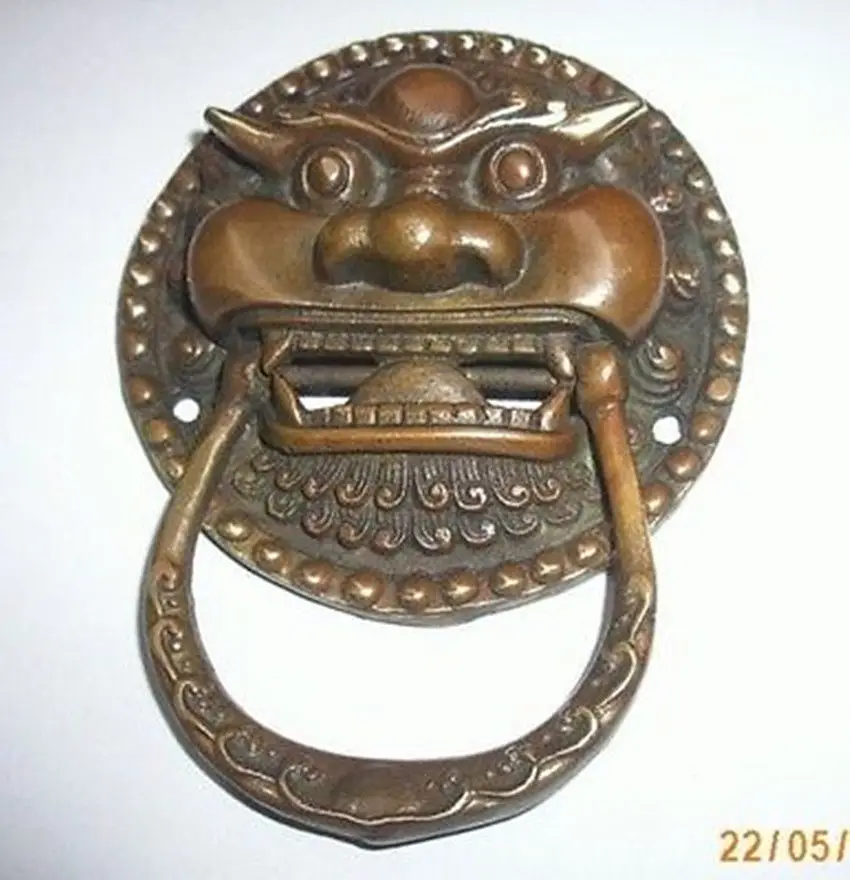 design CHINESE HANDWORK Chinese Bronze Foo Dog Foo Lion Door Knocker fast shipping tools wedding Decoration Brass