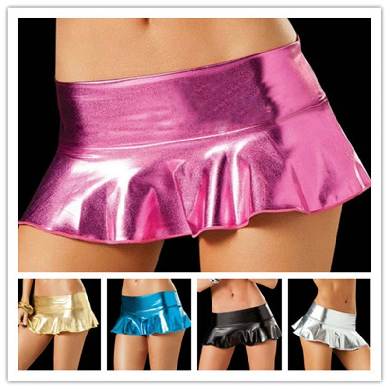 

Sexy wetlook Pu Pleated Latex Skirt Women Pole Dancing clubwear Short Skirts Patent Leather Mini Skirts fetish lingerie catsuit
